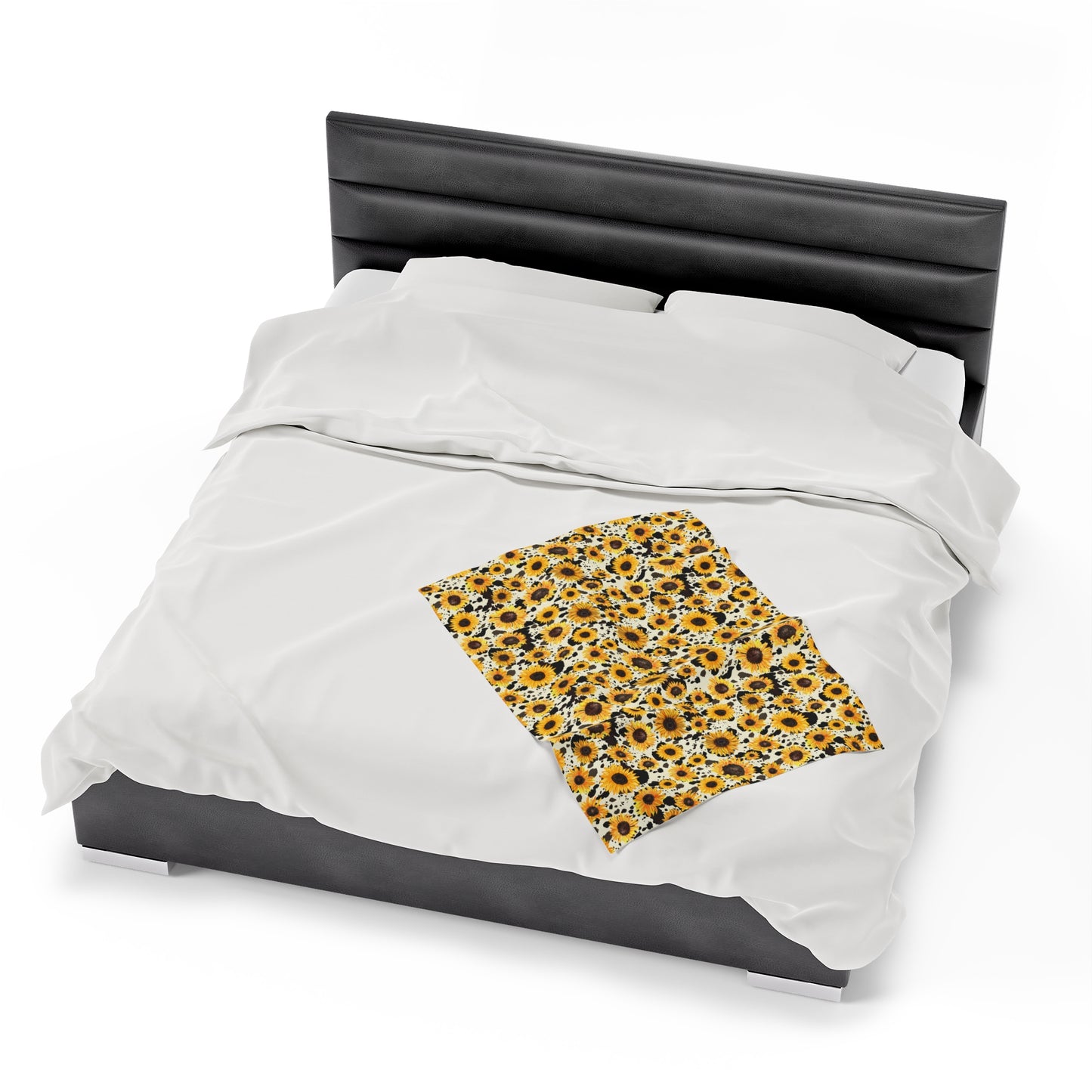 Sunflower Cow Print Velveteen Plush Blanket | Soft, Stylish, Luxurious and Comforting | Available in Multiple Sizes