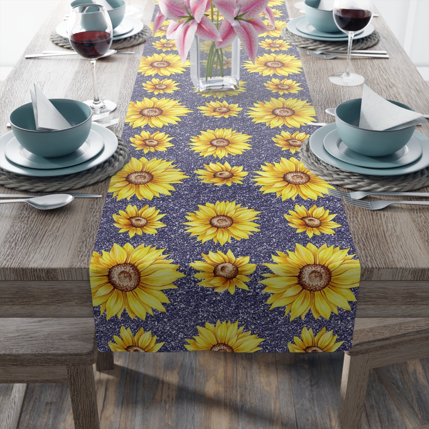 Sunflower Print Table Runner - Bright and Cheerful, Cotton Twill or Polyester - Perfect for Sunny Home Decor