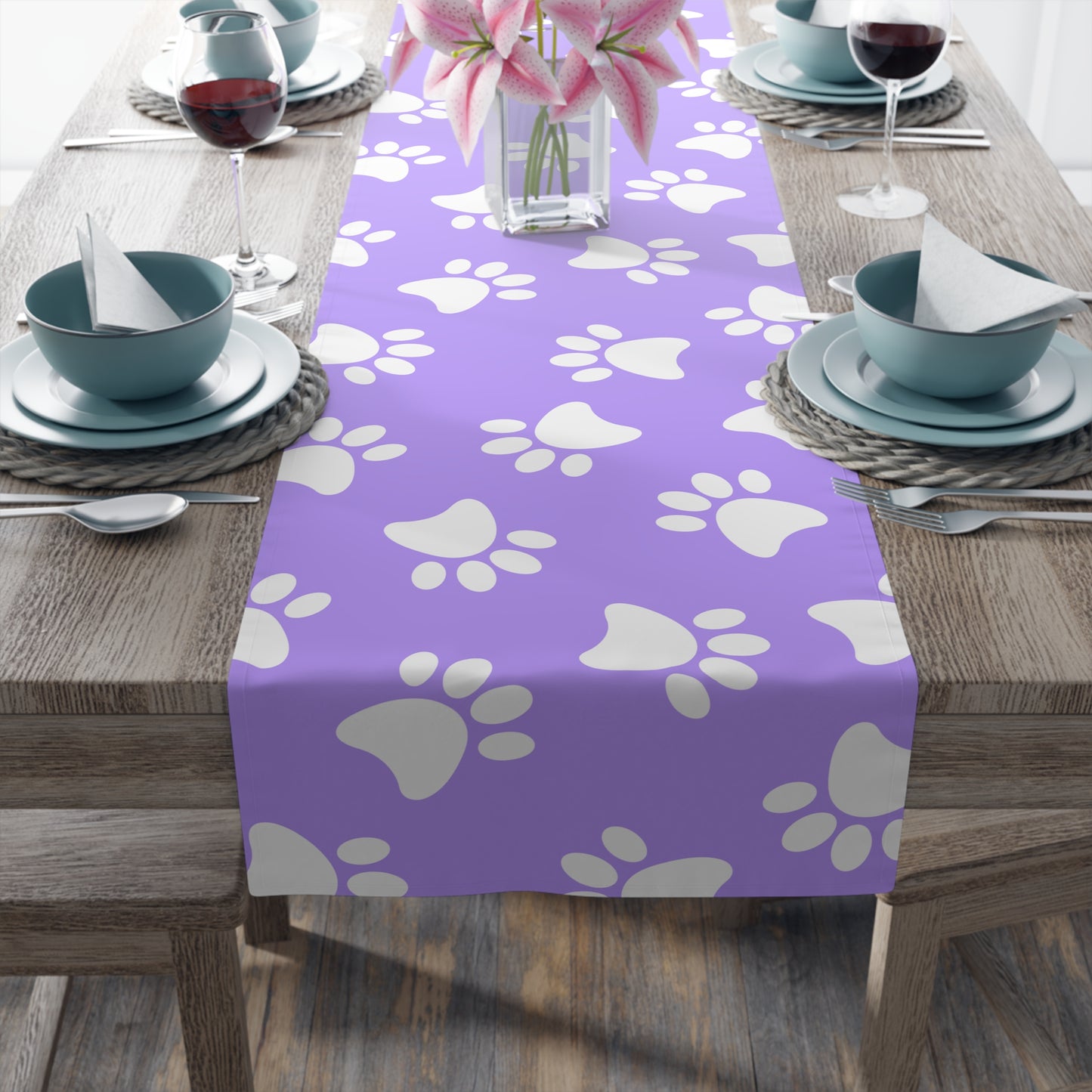 Paw Print Table Runner - Cozy Pet-Themed Decor, Cotton Twill or Polyester - Perfect for Animal Lovers