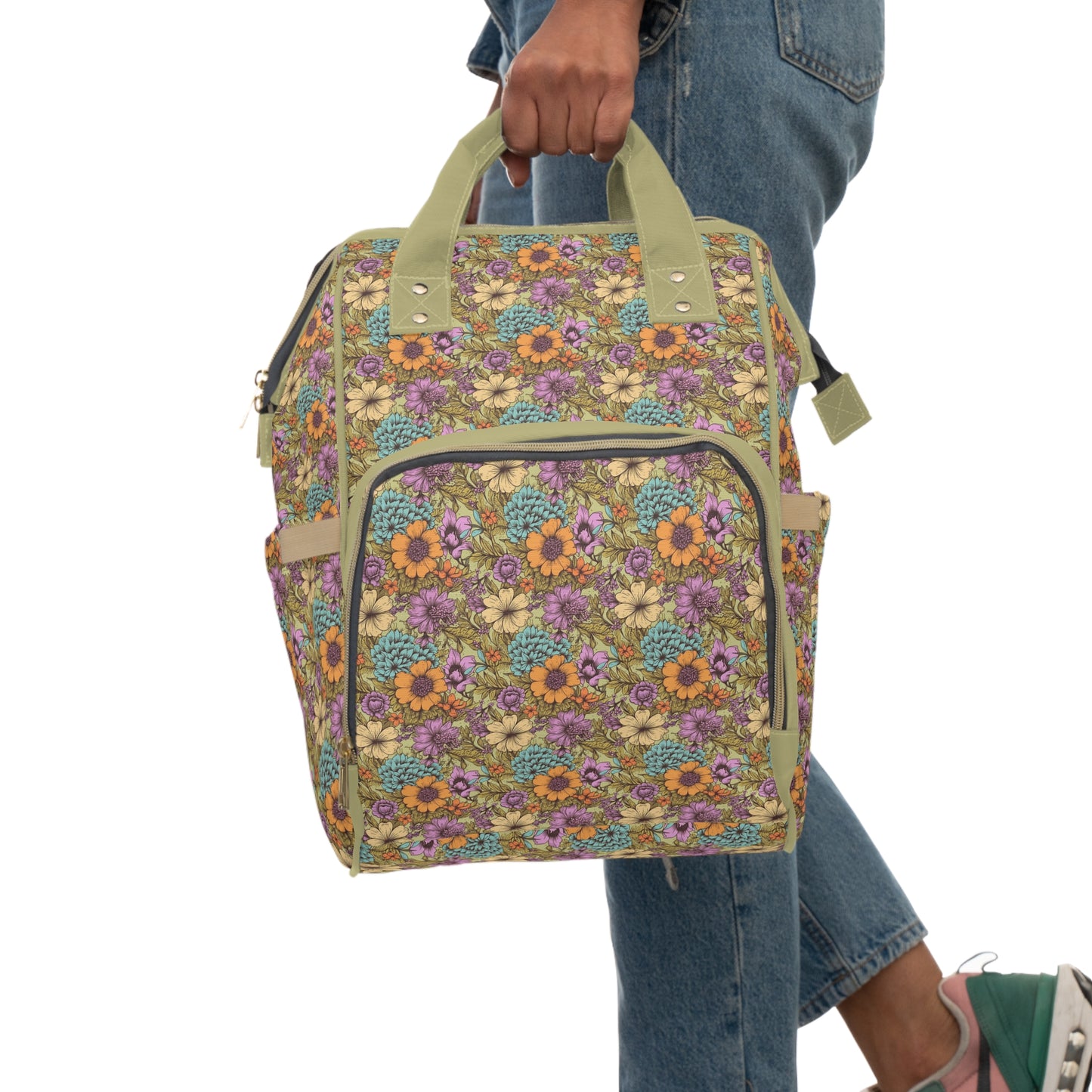 Boho Floral Diaper Backpack - Multifunctional & Spacious Floral Baby Bag for Trendy Parents