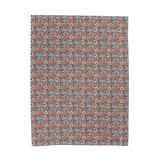 Boho Floral Velveteen Plush Blanket | Soft, Artistic, Luxurious and Comforting | Available in Multiple Sizes