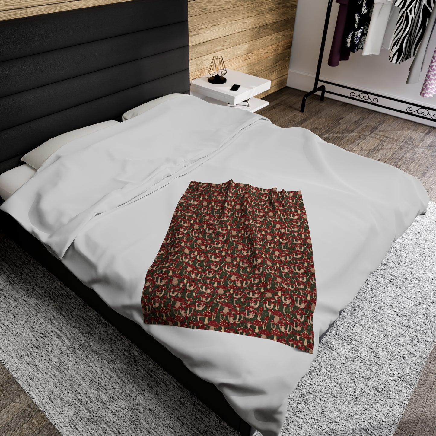 Mushroom Velveteen Plush Blanket | Soft, Whimsical, Luxurious and Comforting | Available in Multiple Sizes