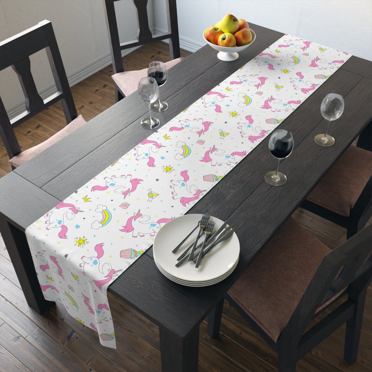Unicorn Print Table Runner - Magical Elegance, Cotton Twill or Polyester - Perfect for Whimsical & Fantasy Home Decor