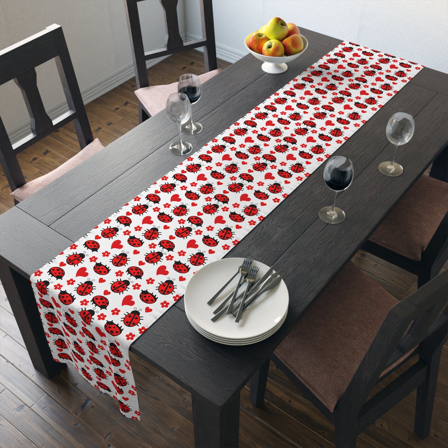 Ladybug Print Table Runner - Charming Good Luck, Cotton Twill or Polyester - Perfect for Nature-Inspired Home Decor
