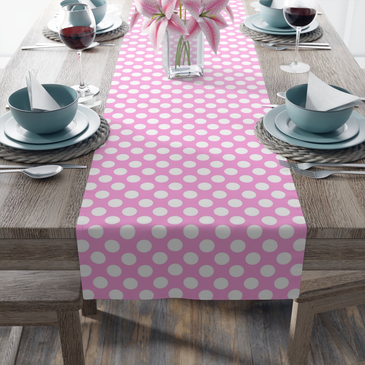 Pastel Polka Dot Table Runner - Soft Elegance, Cotton Twill or Polyester - Perfect for Playful & Light Home Decor