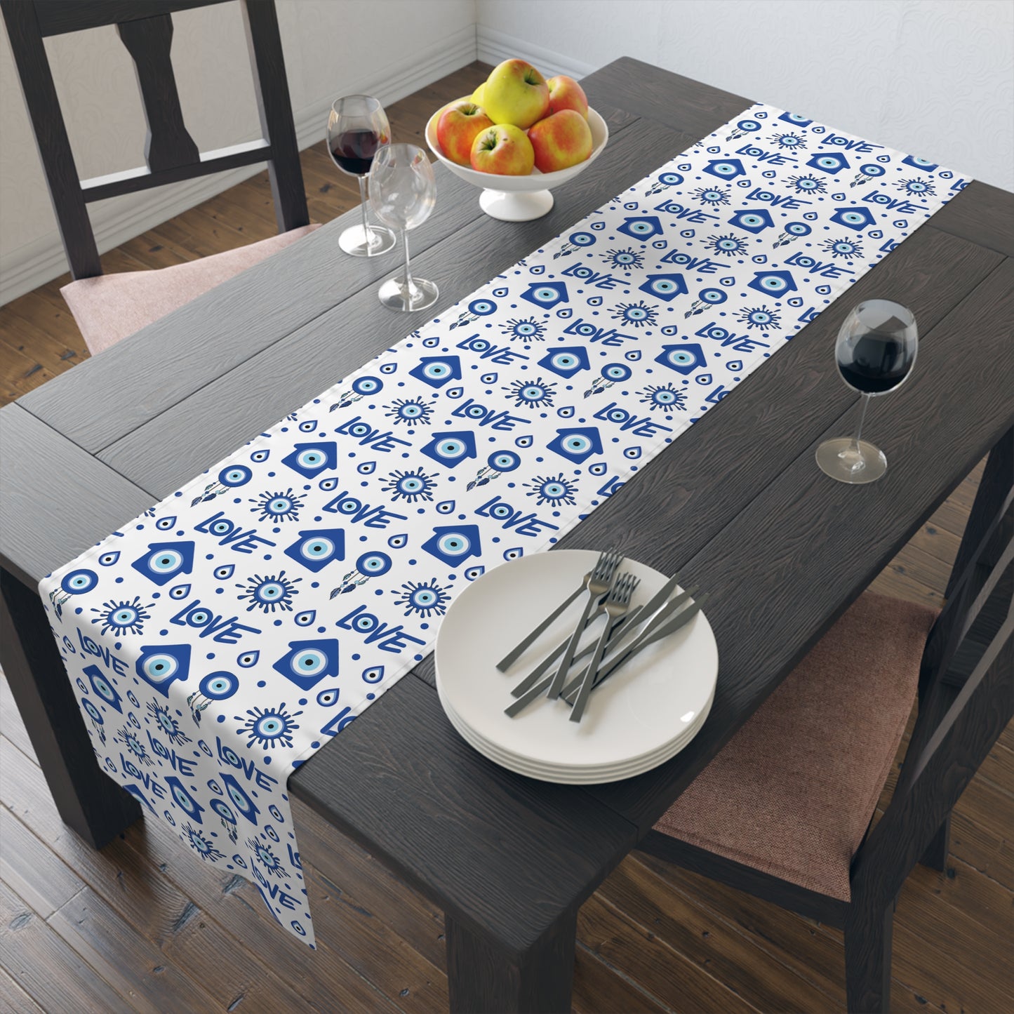 Evil Eye Print Table Runner - Mystical Protection in Cotton Twill or Polyester - Perfect for Spiritual Home Decor