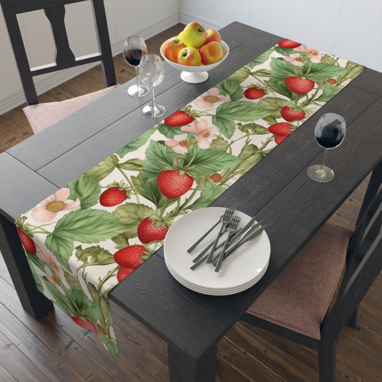 Strawberry Print Table Runner - Sweet Charm, Cotton Twill or Polyester - Perfect for Summer & Whimsical Home Decor