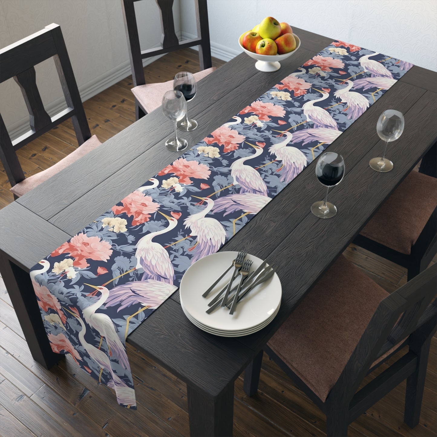Chinoiserie Print Table Runner - Elegant Asian-Inspired Elegance, Cotton Twill or Polyester - Perfect for Cultural Home Decor