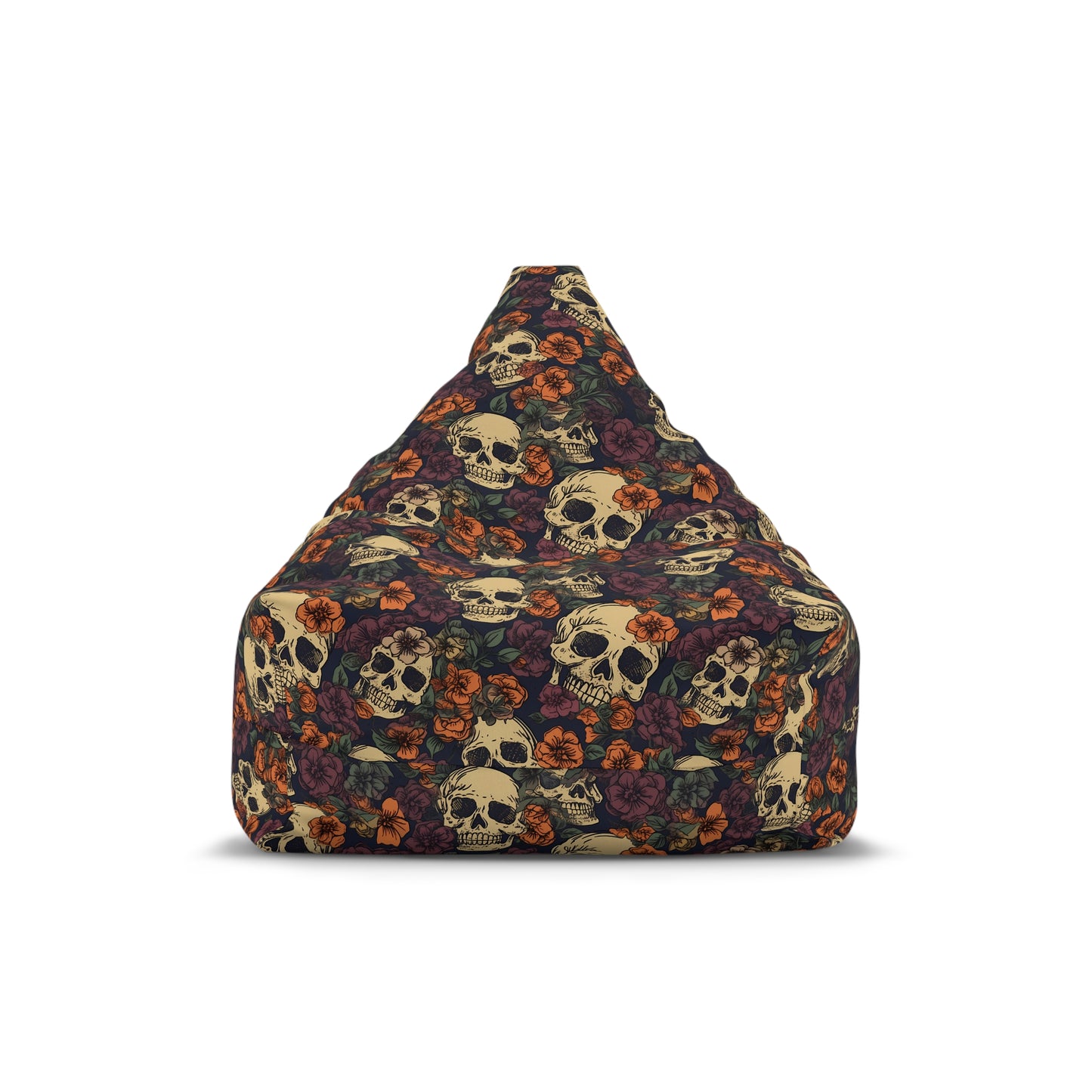 Floral Skull Bean Bag Chair Cover - Lockable Zipper, 2 Size Options, Gothic Home Decor