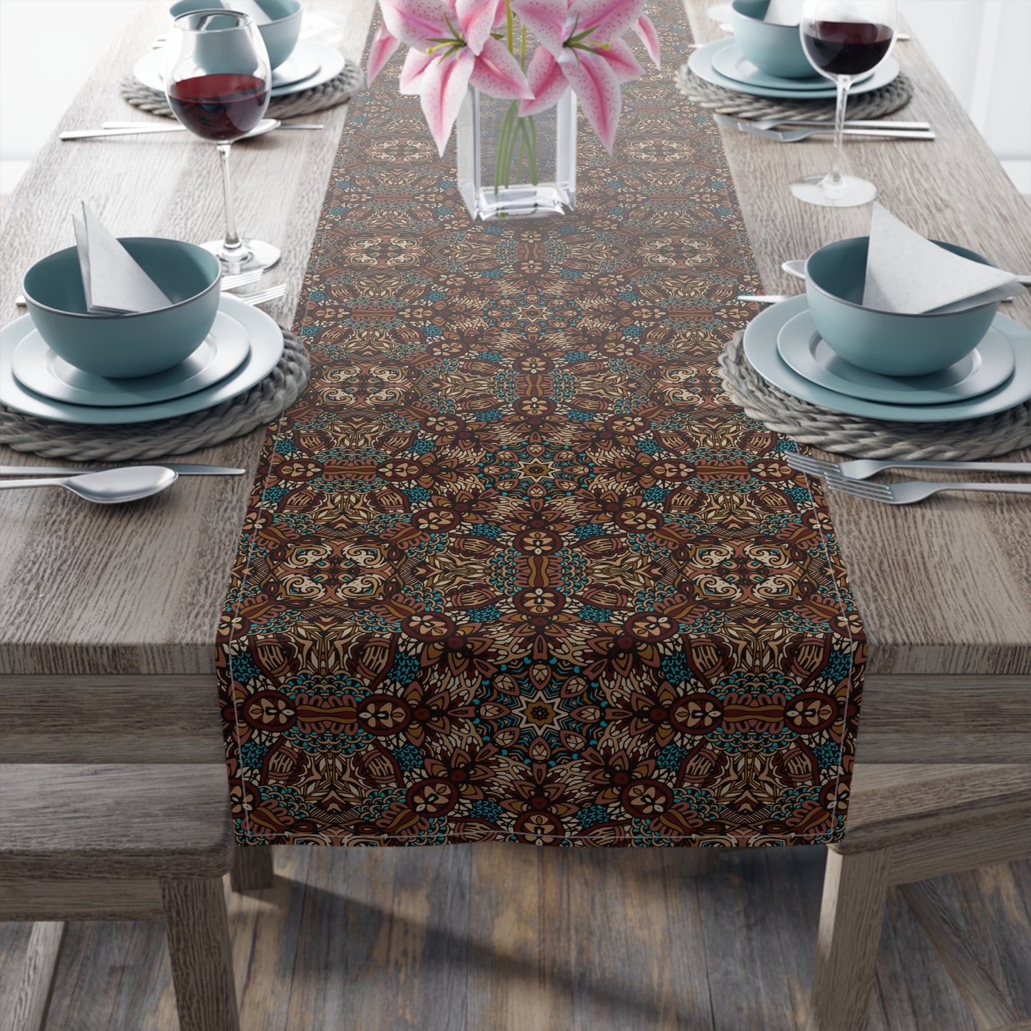 Mandala Print Table Runner - Intricate Patterns, Cotton Twill or Polyester - Ideal for Decorative Home Accents