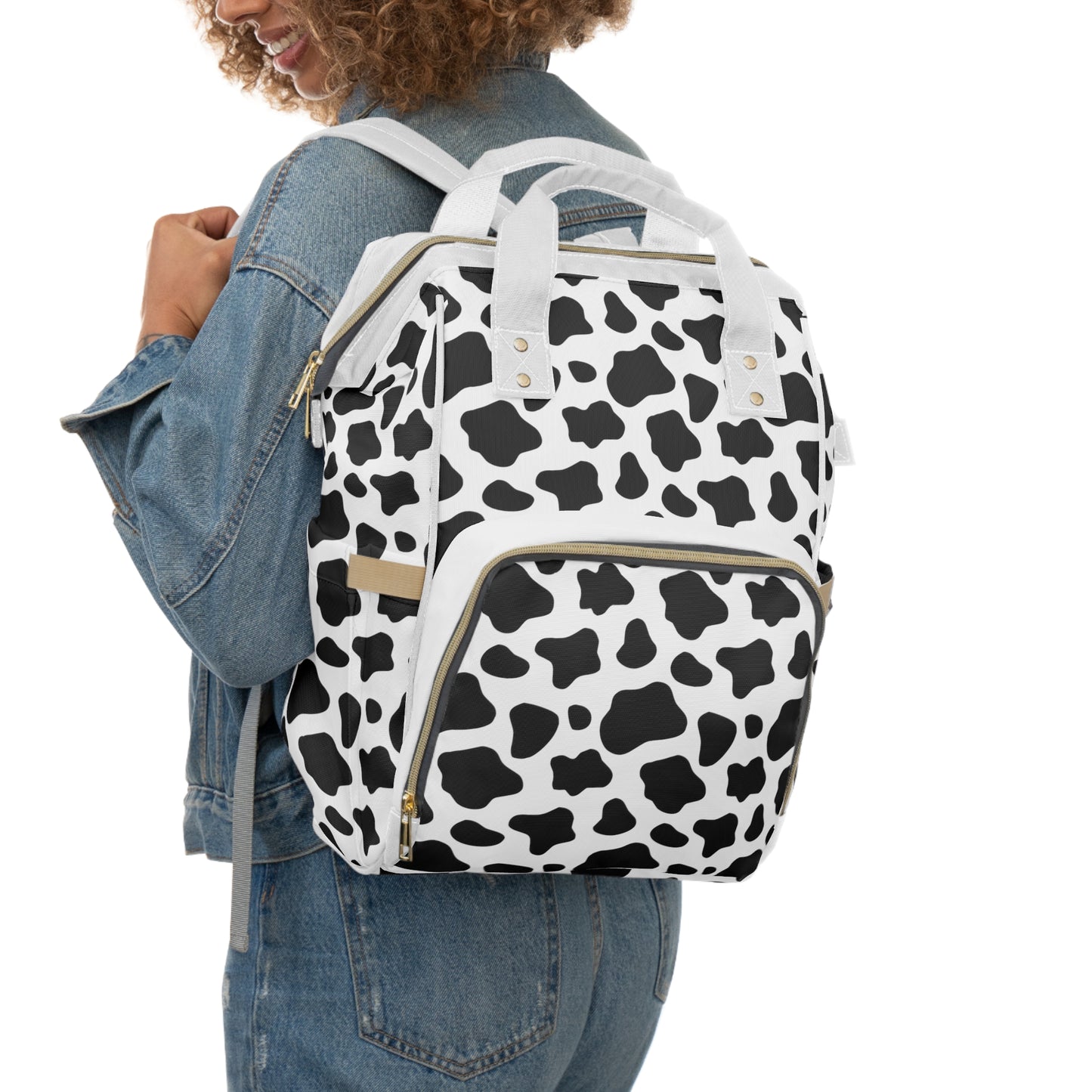 Trendy Cow Print Diaper Backpack - Durable Baby Bag with Unique Cow Pattern, Spacious Nappy Bag for Fashion-Forward Parents