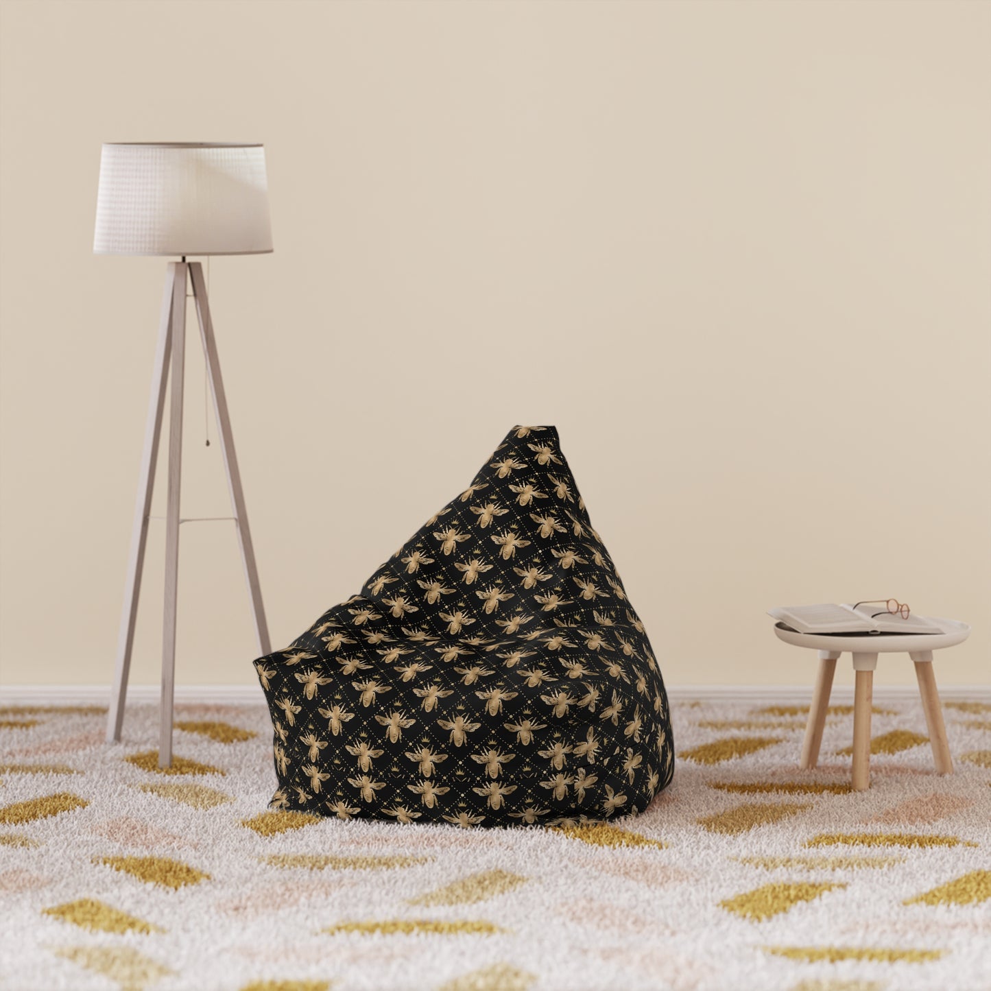 Honey Bee Bean Bag Chair Cover - Premium Polyester, Secure Zipper, 2 Size Options, Nature-Inspired Design