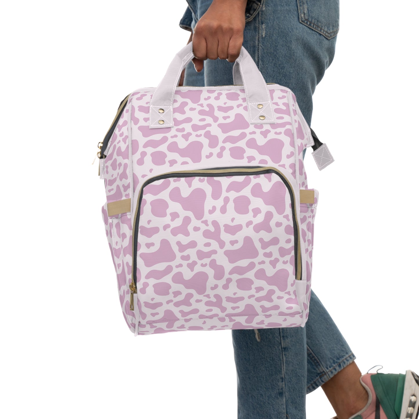 Trendy Cow Print Diaper Backpack - Durable Baby Bag with Unique Cow Pattern, Spacious Nappy Bag for Fashion-Forward Parents