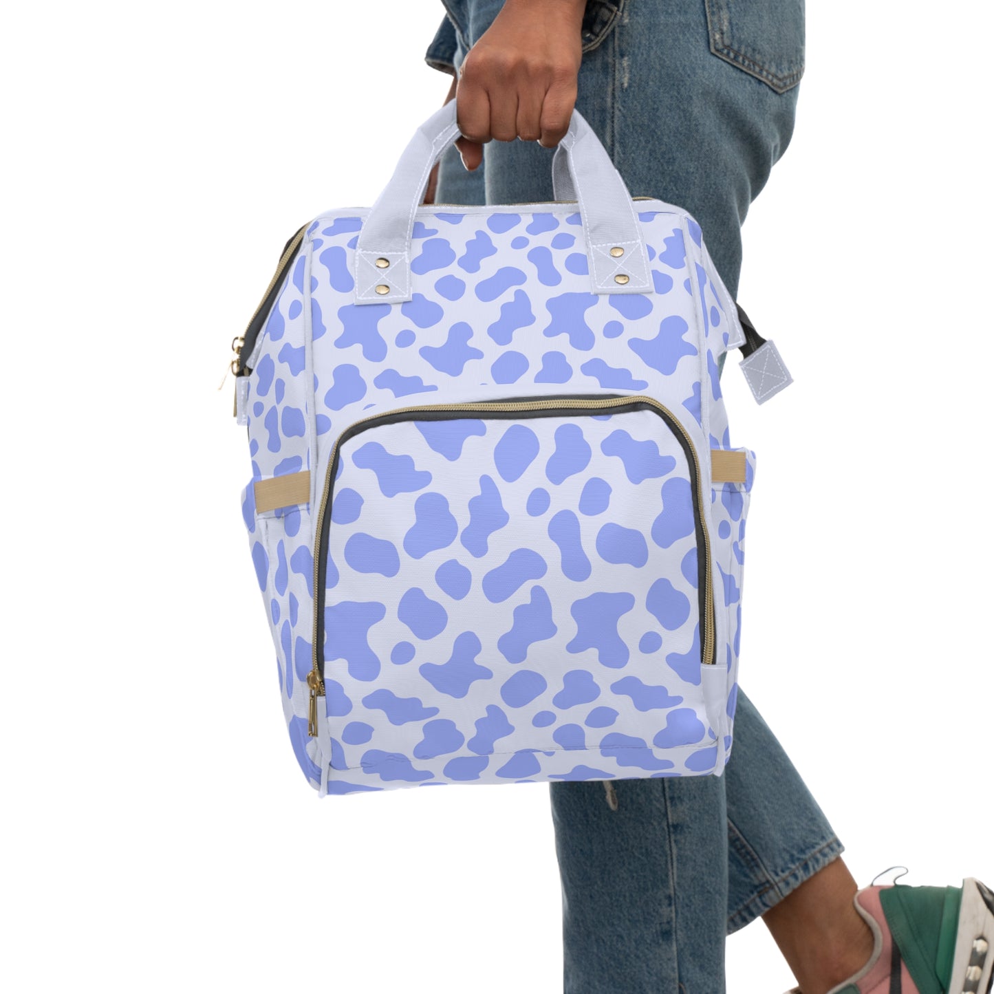 Trendy Cow Print Diaper Backpack - Durable Baby Bag with Unique Cow Pattern, Spacious Nappy Bag for Fashion-Forward Parents