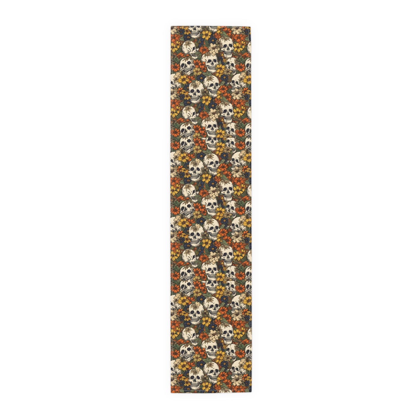 Skull Print Table Runner - Bold Cotton Twill or Sleek Polyester - Ideal for Gothic & Edgy Home Decor