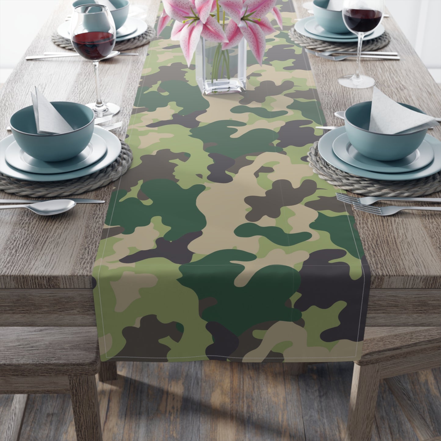 Camouflage Table Runner - Durable Cotton Twill or Polyester - Perfect for Outdoor Enthusiasts & Home Decor