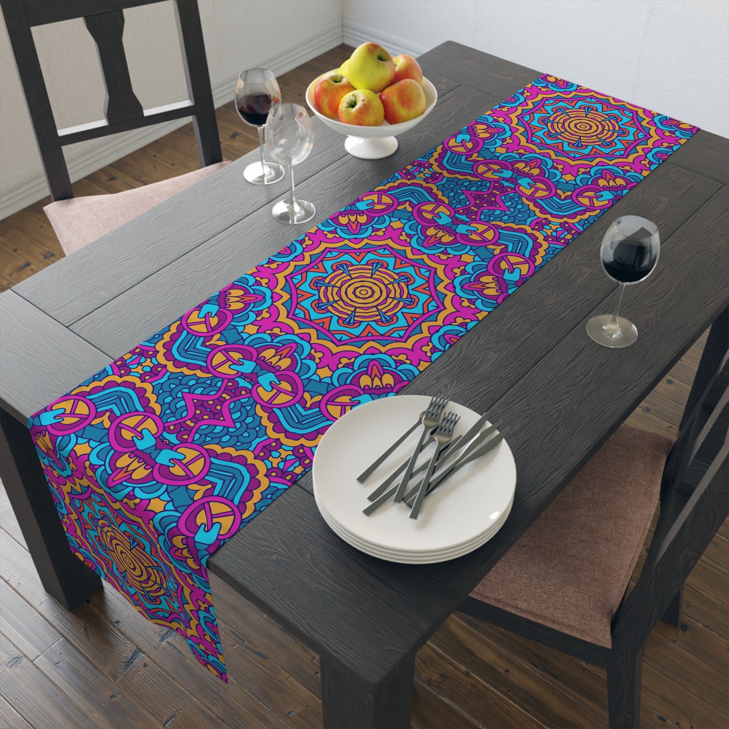 Mandala Print Table Runner - Intricate Patterns, Cotton Twill or Polyester - Ideal for Decorative Home Accents