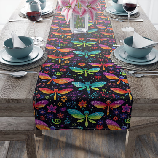 Dragonfly Print Table Runner - Elegant Whimsy, Cotton Twill or Polyester - Perfect for Nature-Inspired Home Decor