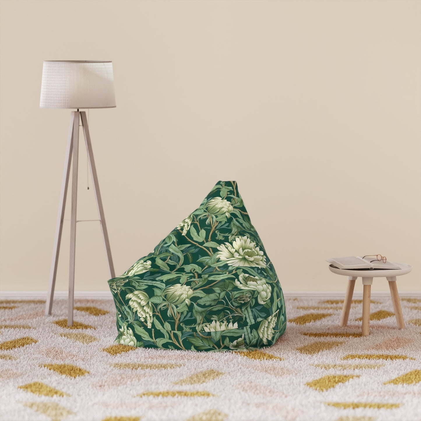 Chinoiserie Bean Bag Chair Cover - Elegant Oriental-Inspired Polyester Slipcover with Secure Zip - Fits Various Sizes