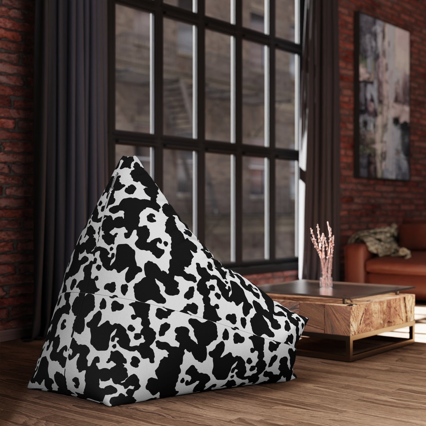 Cowhide Bean Bag Chair Cover - Durable Polyester, Locking Zipper, 2 Sizes