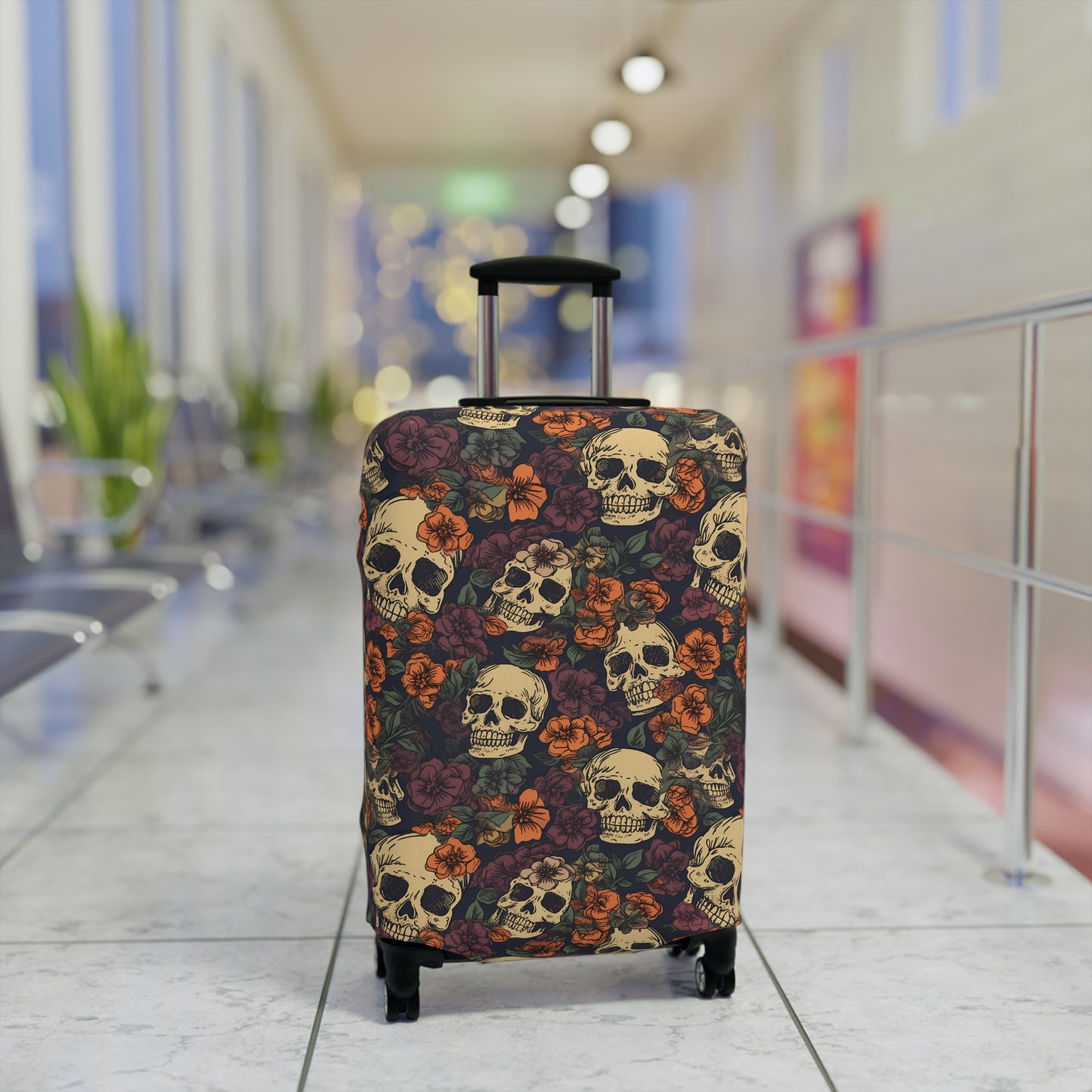 Floral Skull Luggage Cover - Stylish Skull Suitcase Cover