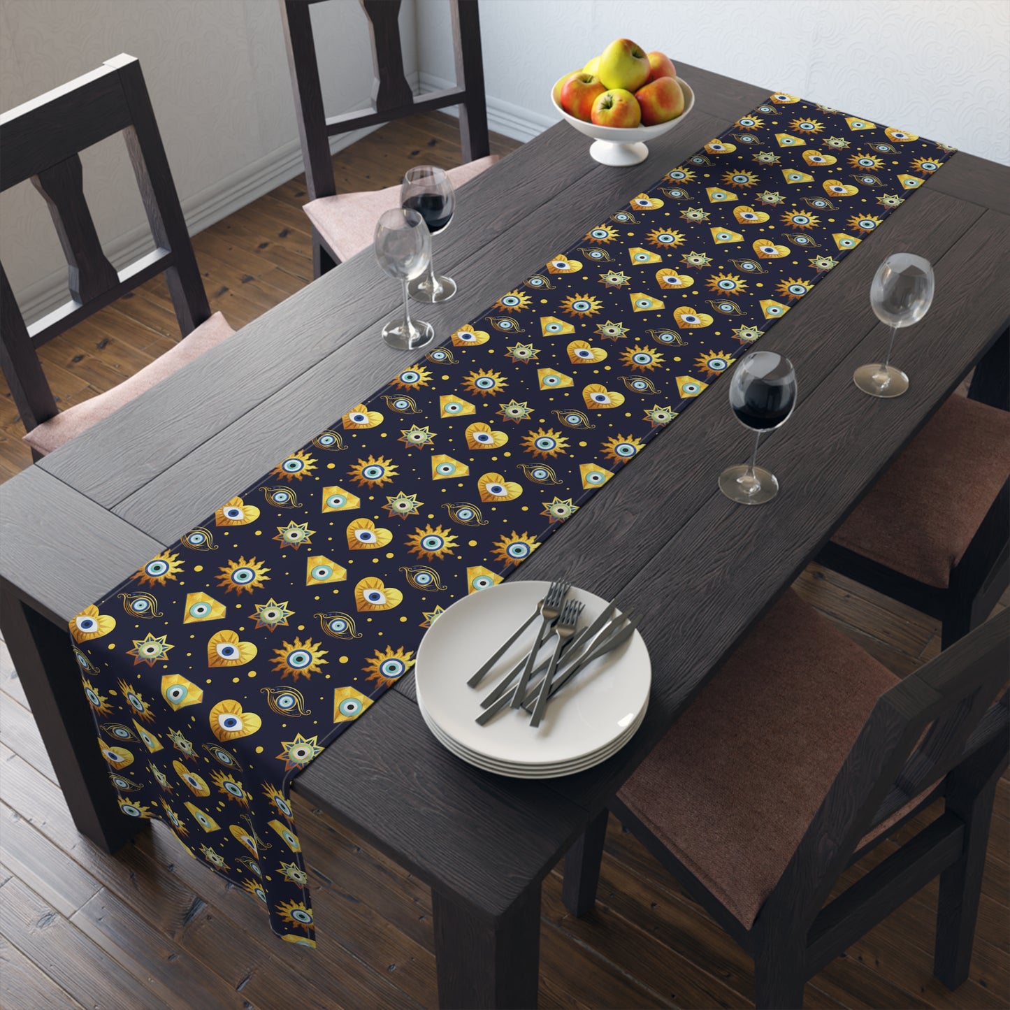 Evil Eye Print Table Runner - Mystical Protection in Cotton Twill or Polyester - Perfect for Spiritual Home Decor