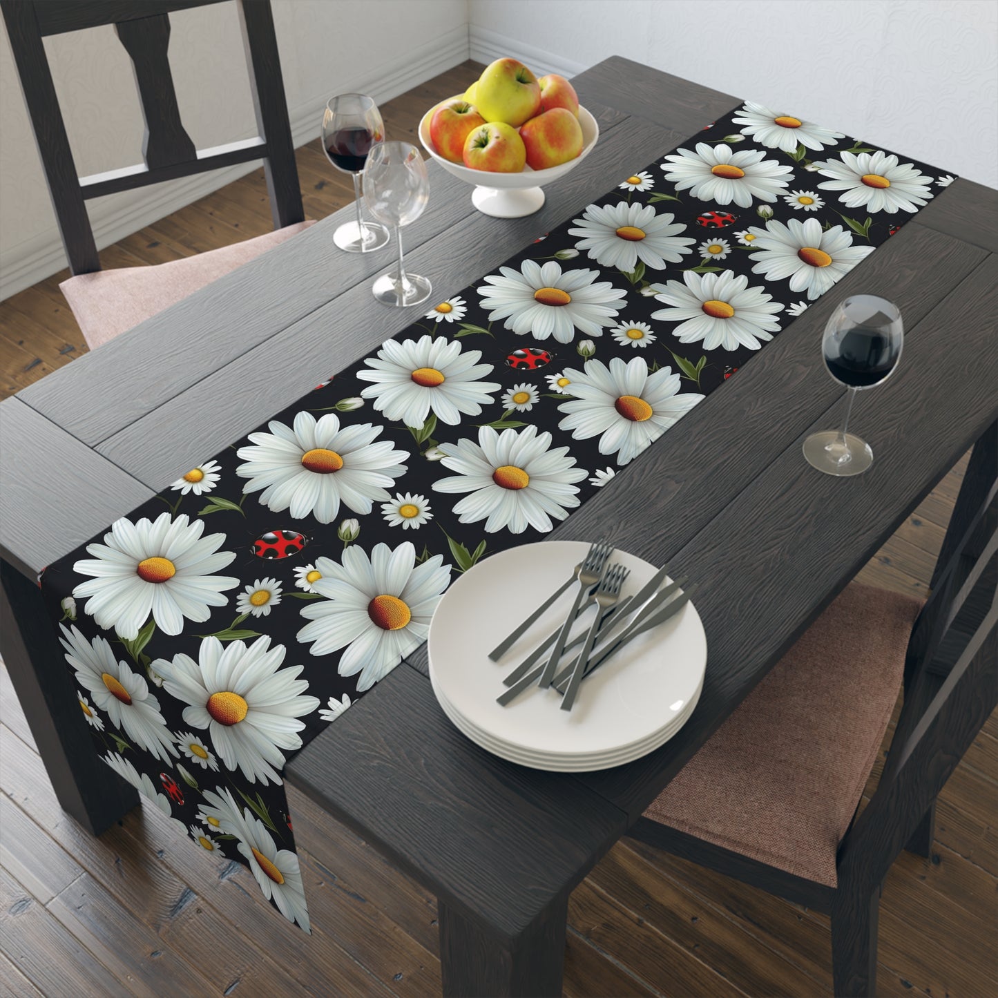 Ladybug Print Table Runner - Charming Good Luck, Cotton Twill or Polyester - Perfect for Nature-Inspired Home Decor