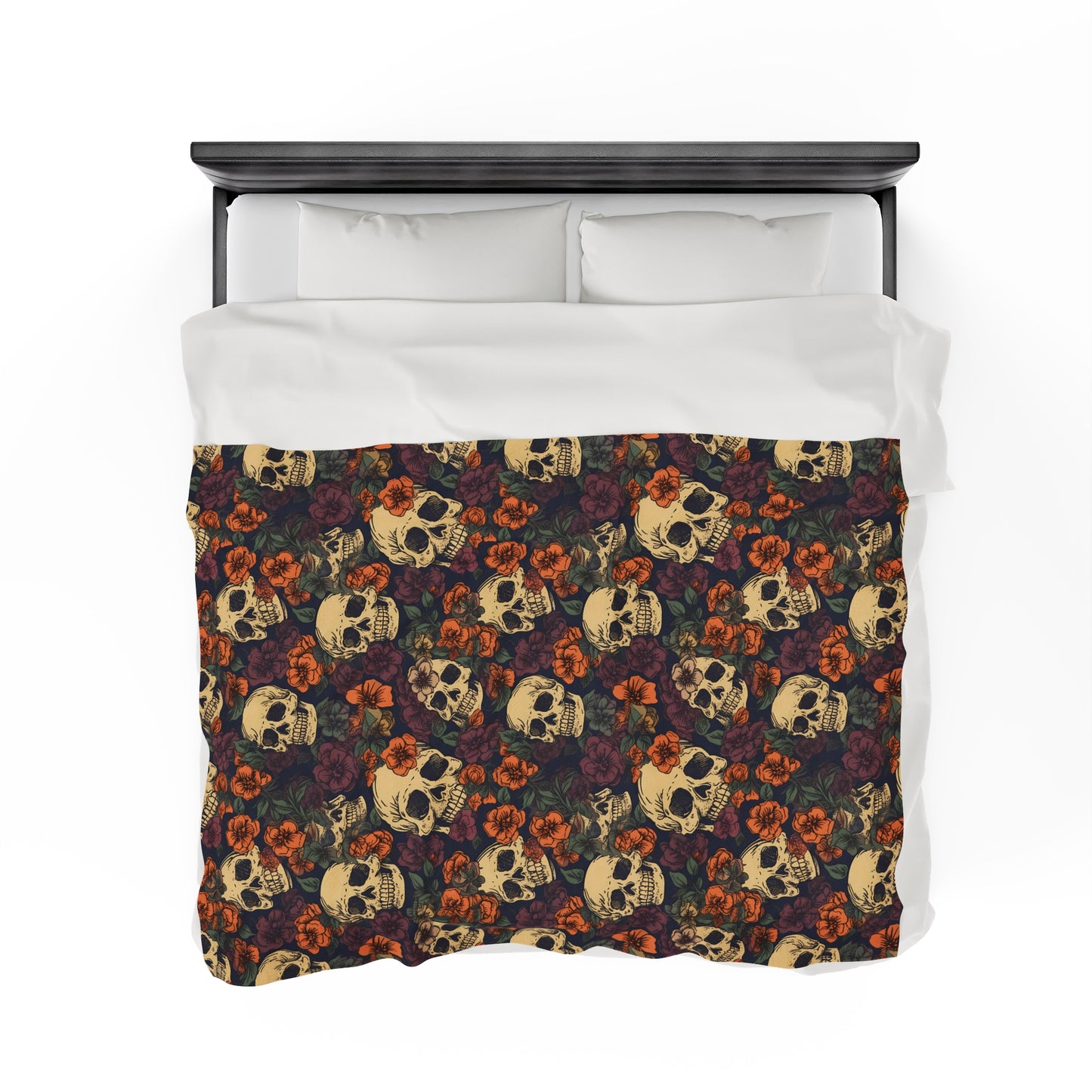 Skull Print Velveteen Plush Blanket | Soft, Edgy, Luxurious and Comforting | Available in Multiple Sizes