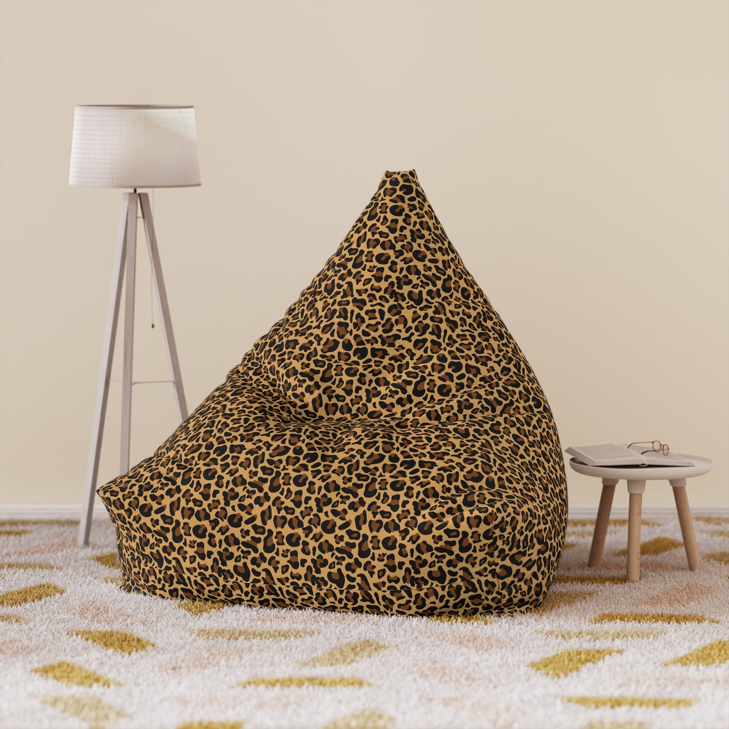 Leopard Print Bean Bag Chair Cover - Exotic High-Quality Polyester Slipcover with Secure Zip