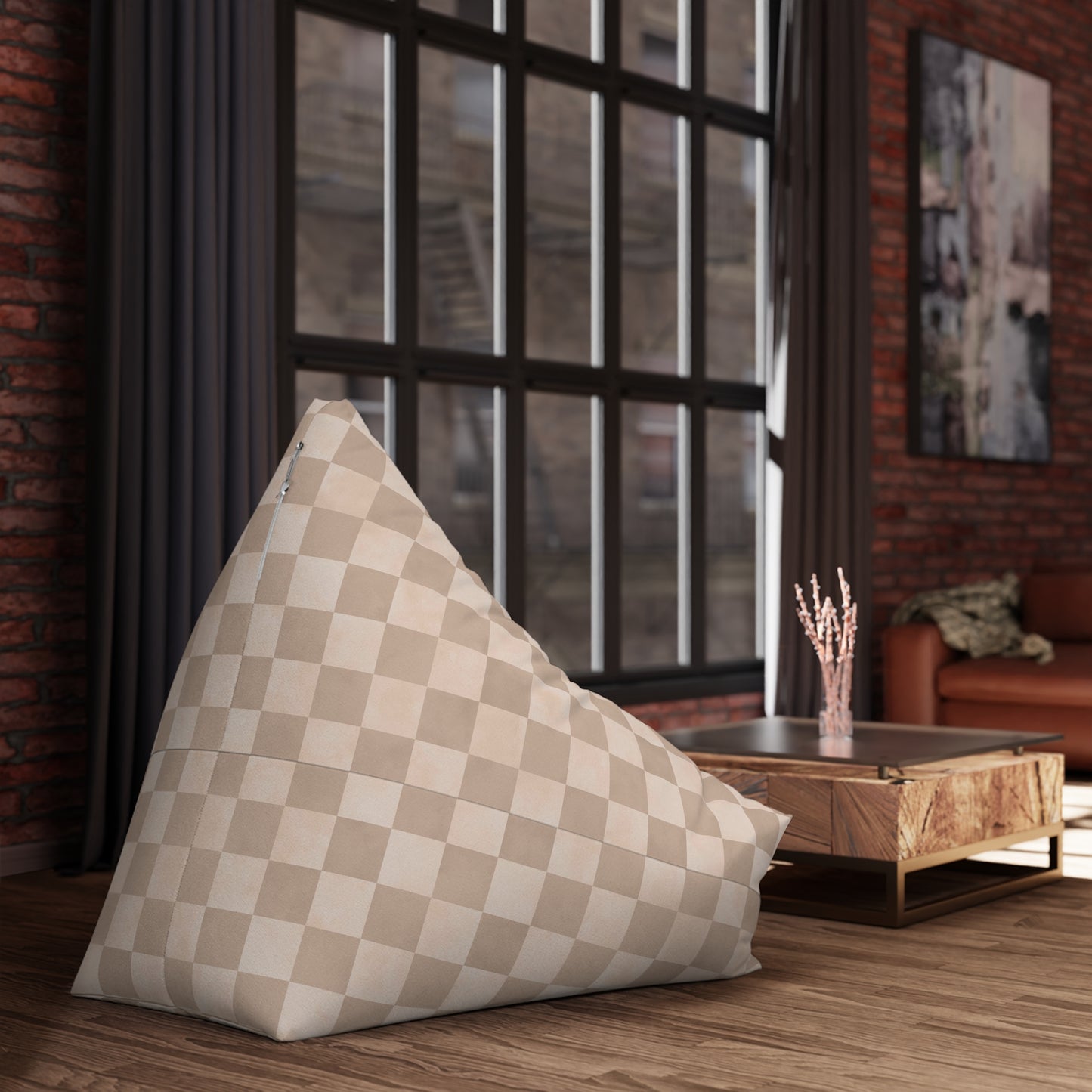 Pastel Checkers Bean Bag Chair Cover - Soft-Touch Polyester Slipcover with Secure Zip