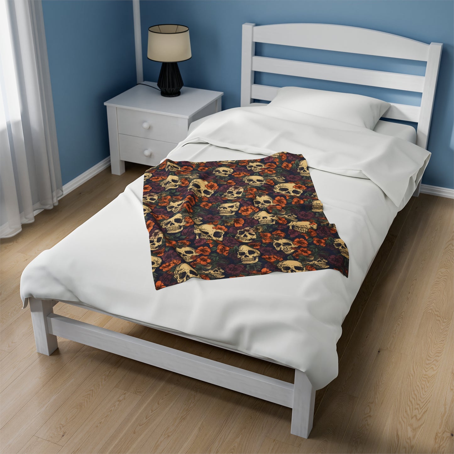 Skull Print Velveteen Plush Blanket | Soft, Edgy, Luxurious and Comforting | Available in Multiple Sizes