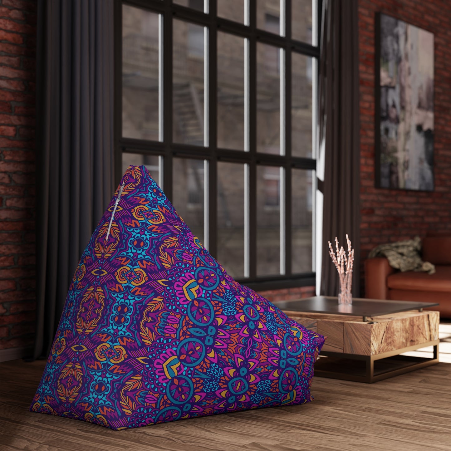 Mandala Bean Bag Chair Cover - Premium Polyester, Secure Zipper, 2 Sizes, Bohemian Design