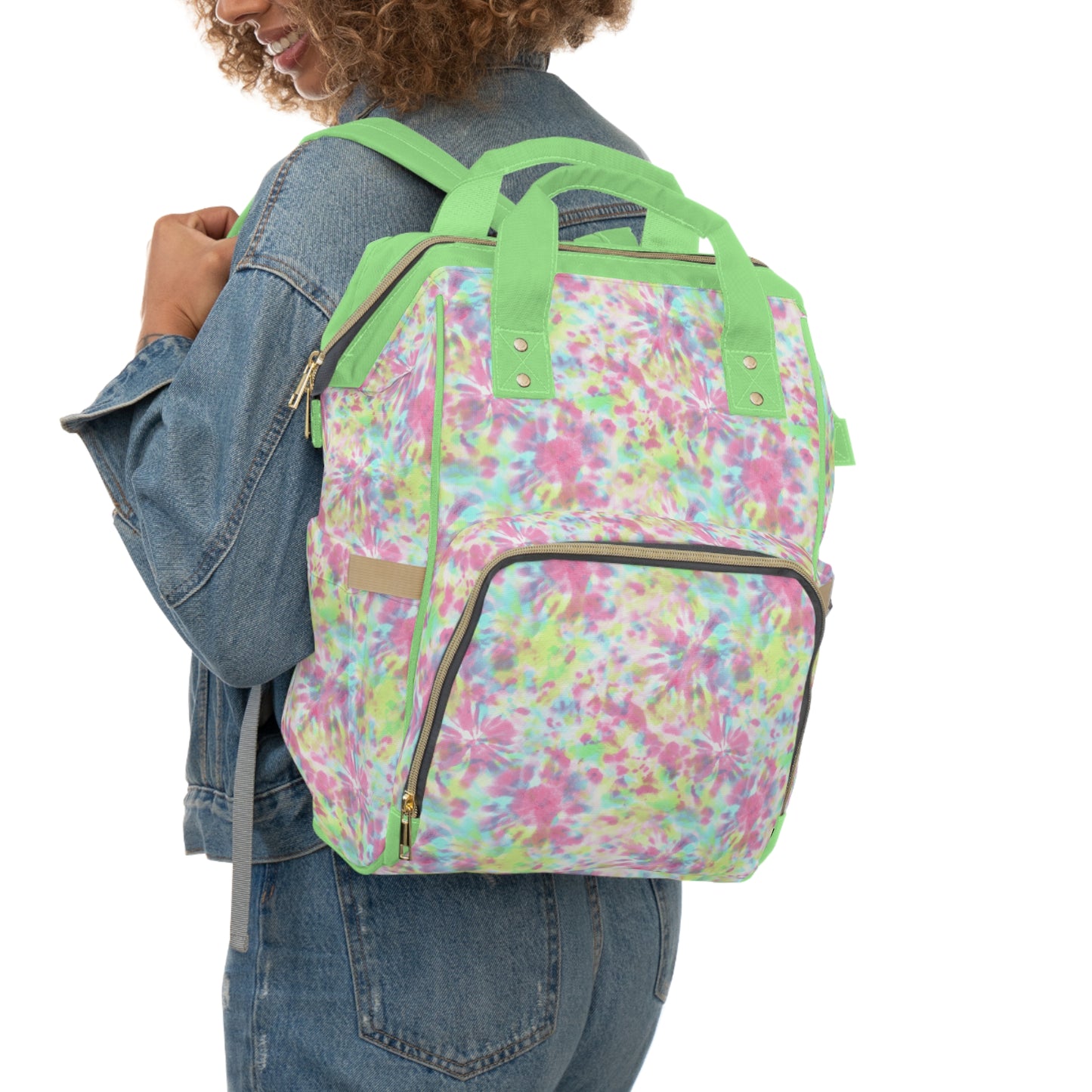 Multifunctional Tie-Dye Diaper Backpack - Lightweight Nylon Baby Bag with Adjustable Straps