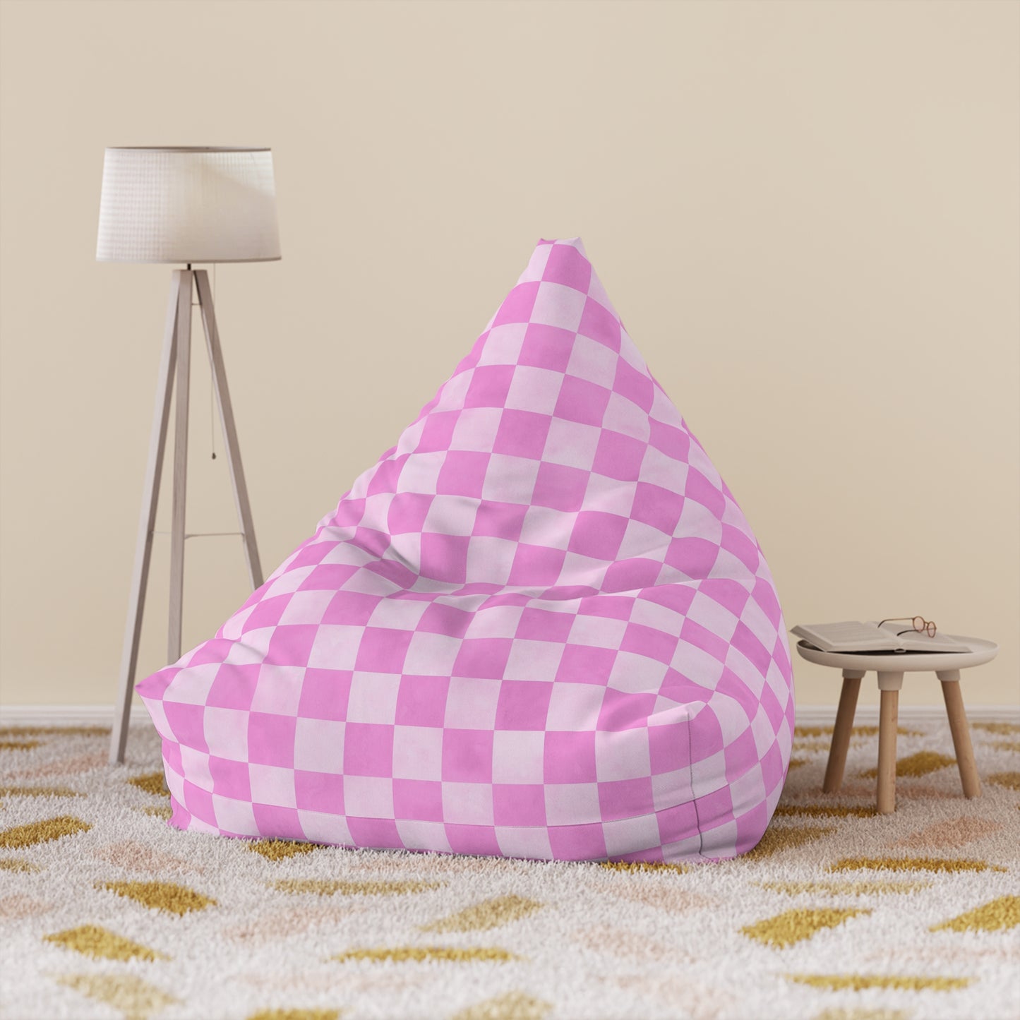 Pastel Checkers Bean Bag Chair Cover - Soft-Touch Polyester Slipcover with Secure Zip