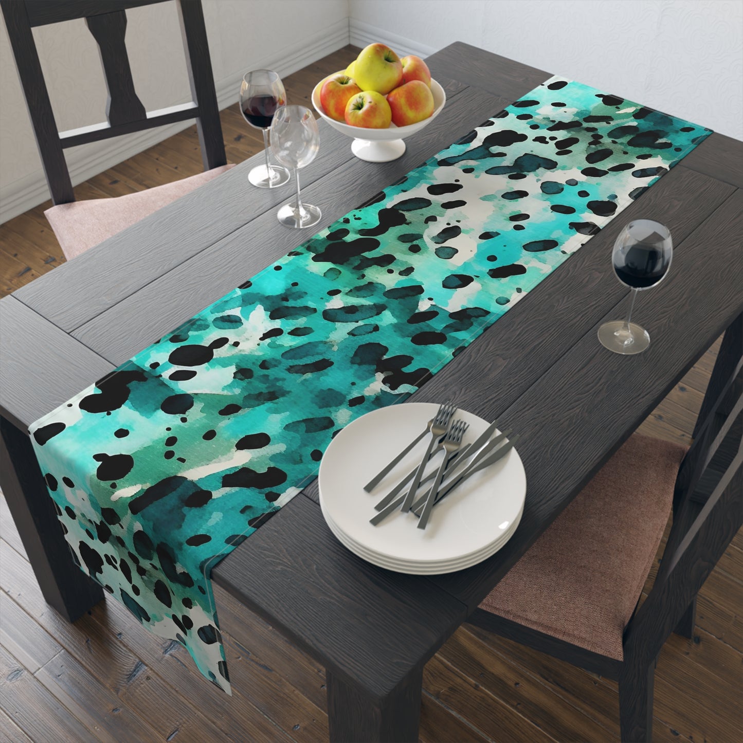 Cow Print Table Runner - Chic Farmhouse Style, Available in Cotton Twill or Polyester - Elevate Your Home Decor