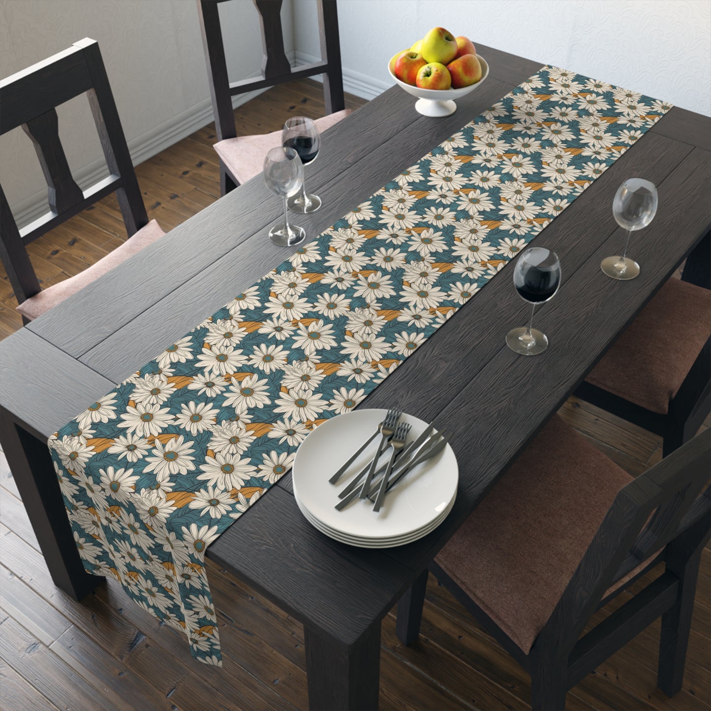 Daisy Print Table Runner - Fresh and Simple, Cotton Twill or Polyester - Perfect for Light & Airy Home Decor