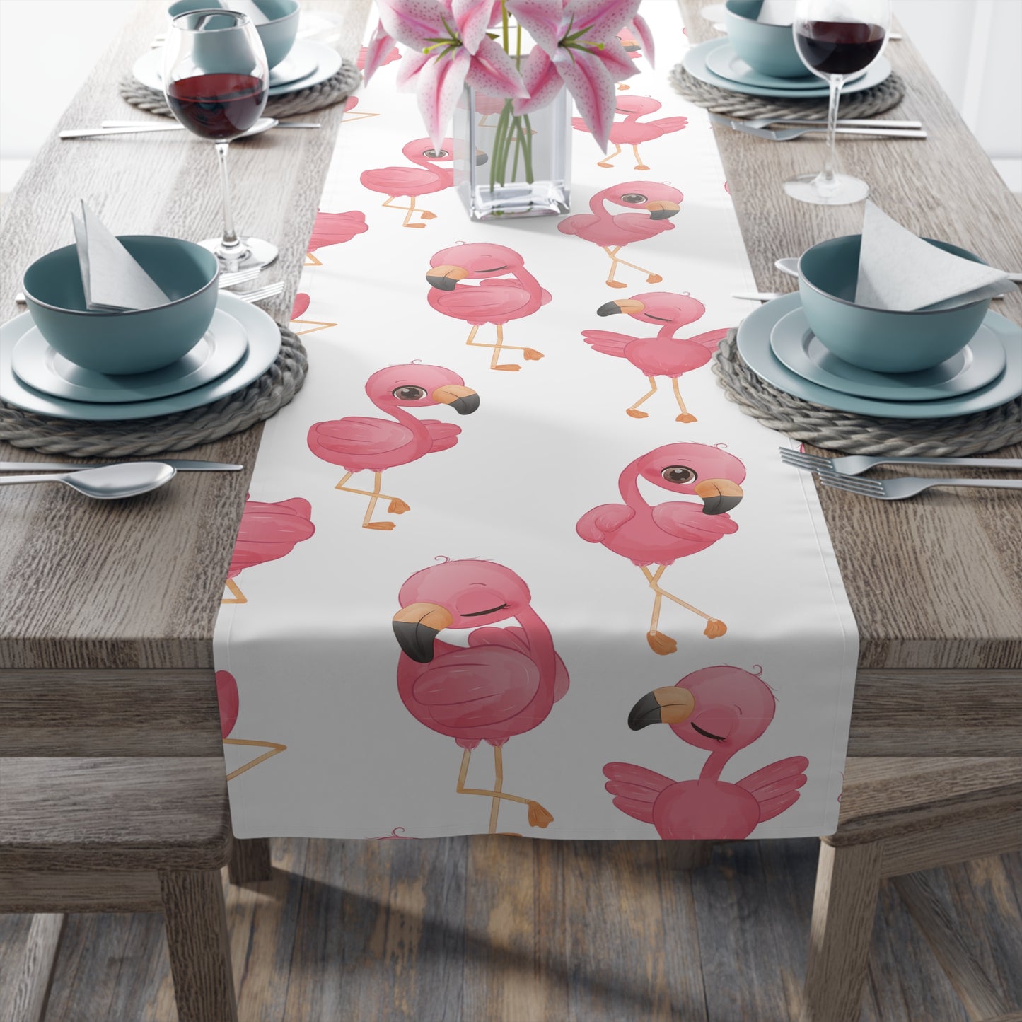 Flamingo Print Table Runner - Vibrant Elegance, Cotton Twill or Polyester - Perfect for Tropical Home Decor
