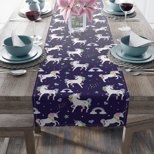 Unicorn Print Table Runner - Magical Elegance, Cotton Twill or Polyester - Perfect for Whimsical & Fantasy Home Decor