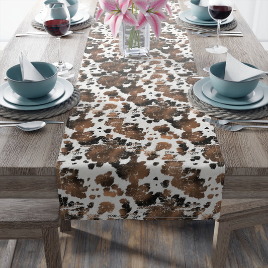 Cowhide Print Table Runner - Rustic Elegance, Cotton Twill or Polyester - Perfect for Western & Luxurious Home Decor