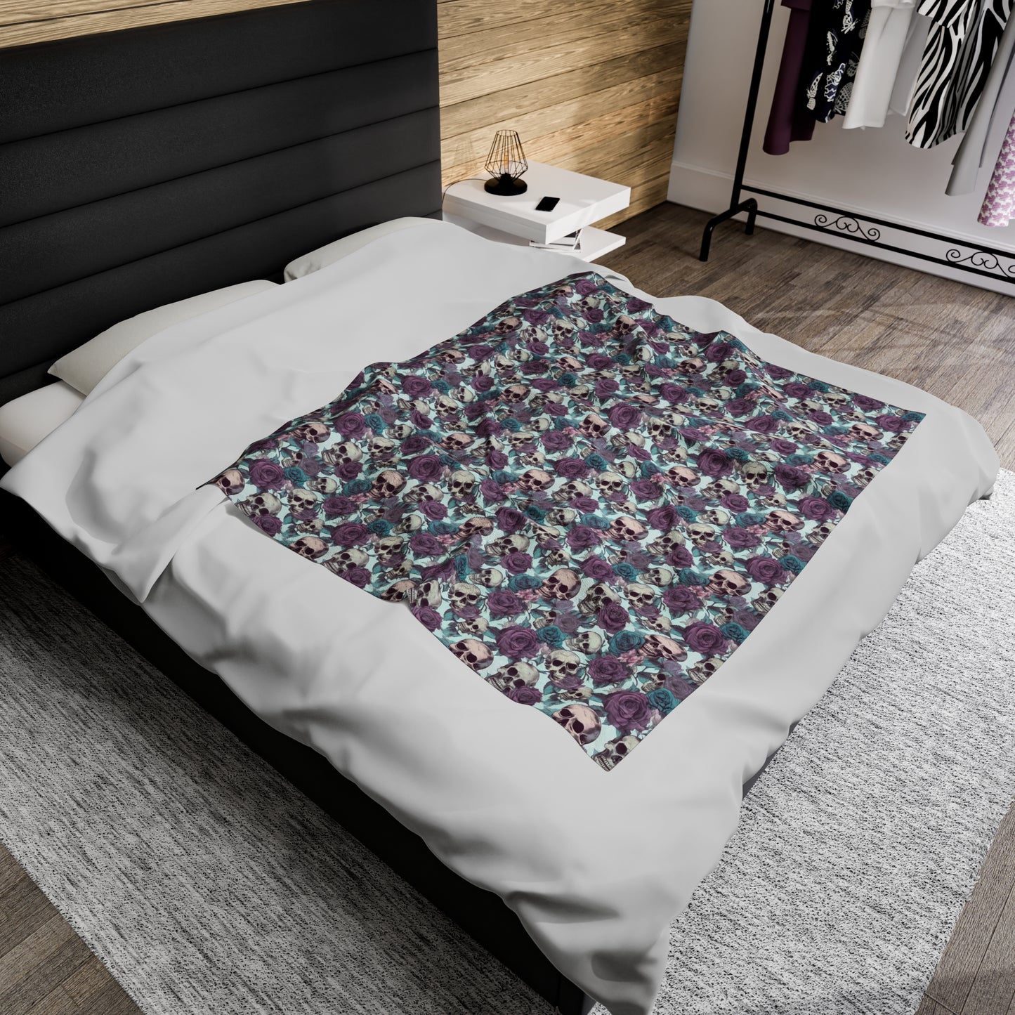 Skull Print Velveteen Plush Blanket | Soft, Edgy, Luxurious and Comforting | Available in Multiple Sizes