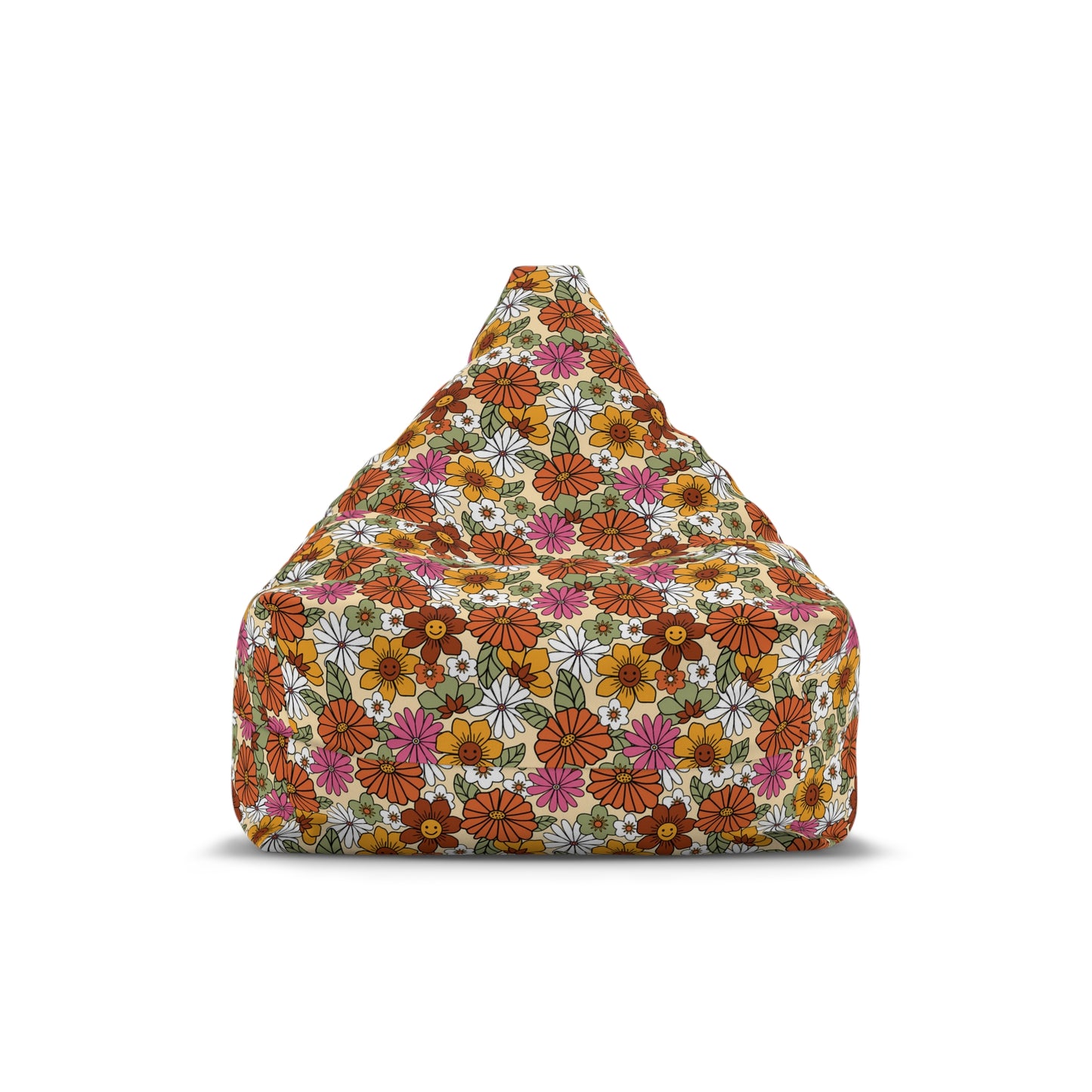 Retro Floral Bean Bag Chair Cover - Vintage-Inspired Durable Polyester Slipcover