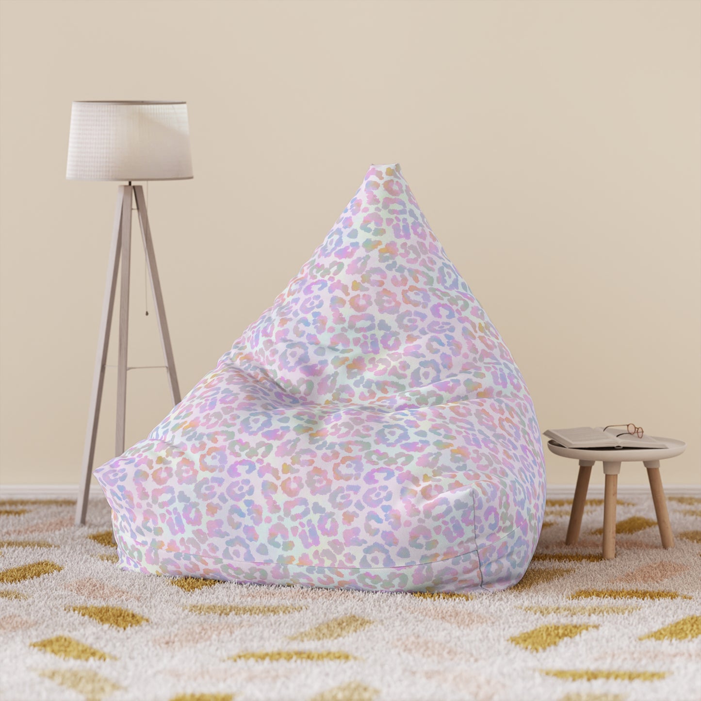 Leopard Print Bean Bag Chair Cover - Exotic High-Quality Polyester Slipcover with Secure Zip