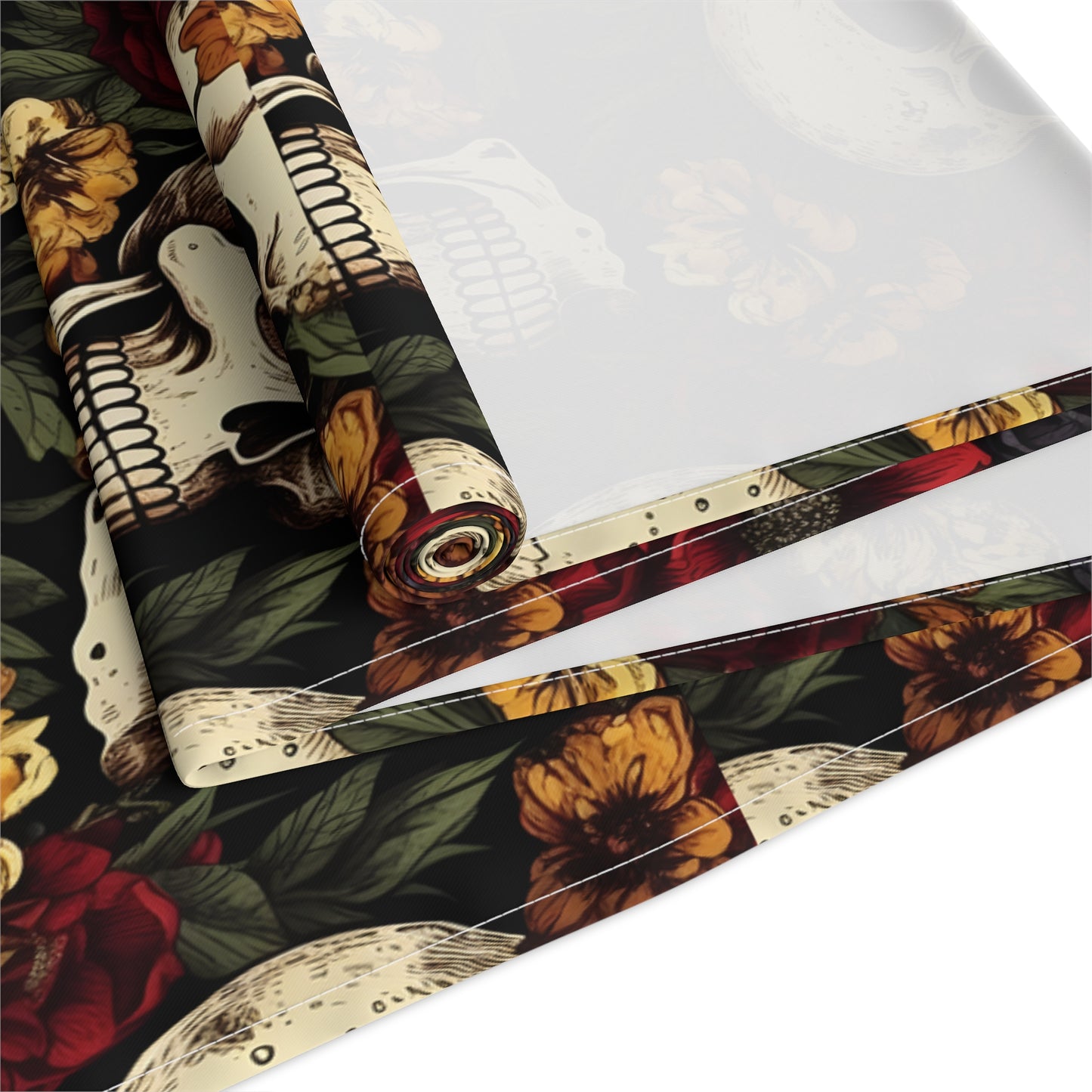 Skull Print Table Runner - Bold Cotton Twill or Sleek Polyester - Ideal for Gothic & Edgy Home Decor