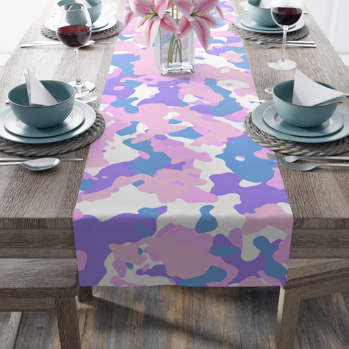 Camouflage Table Runner - Durable Cotton Twill or Polyester - Perfect for Outdoor Enthusiasts & Home Decor