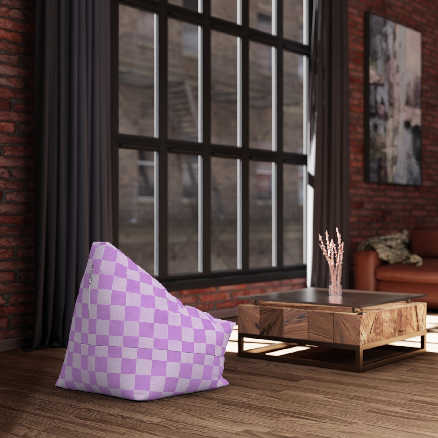 Pastel Checkers Bean Bag Chair Cover - Soft-Touch Polyester Slipcover with Secure Zip