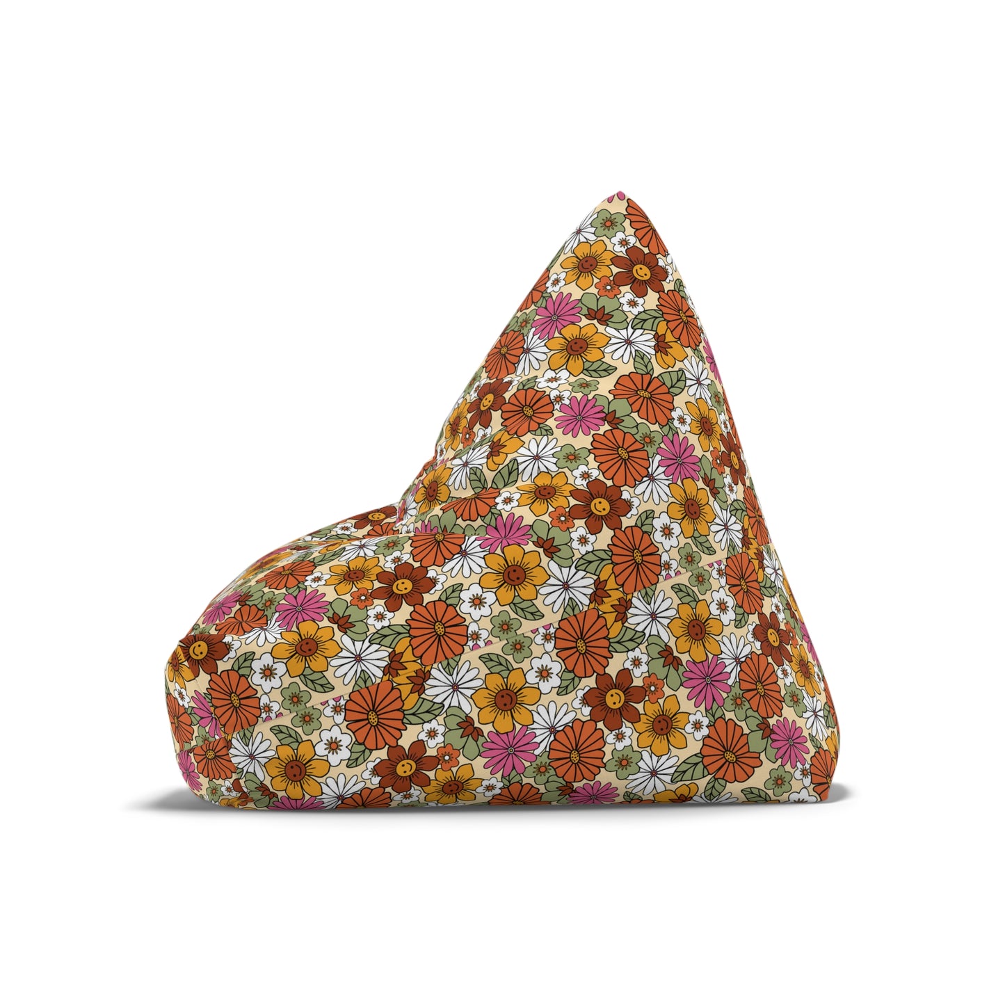 Retro Floral Bean Bag Chair Cover - Vintage-Inspired Durable Polyester Slipcover