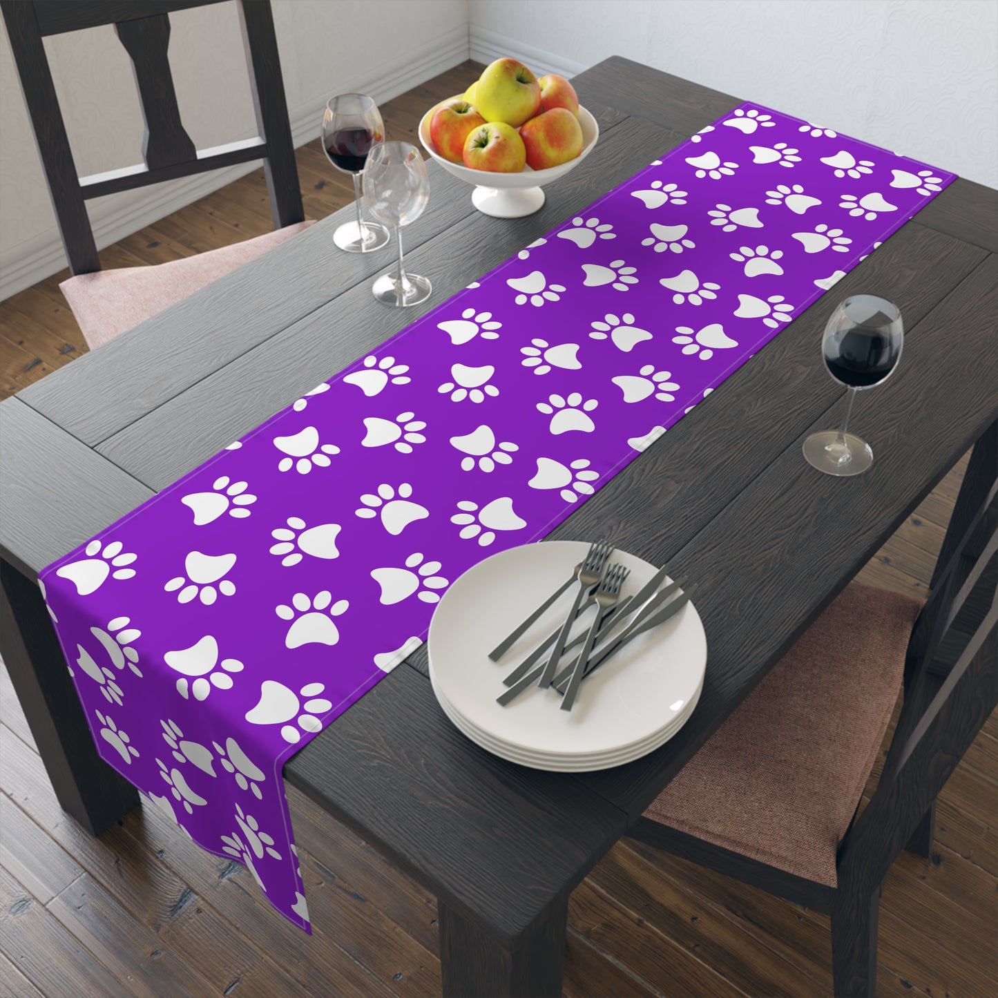 Paw Print Table Runner - Cozy Pet-Themed Decor, Cotton Twill or Polyester - Perfect for Animal Lovers