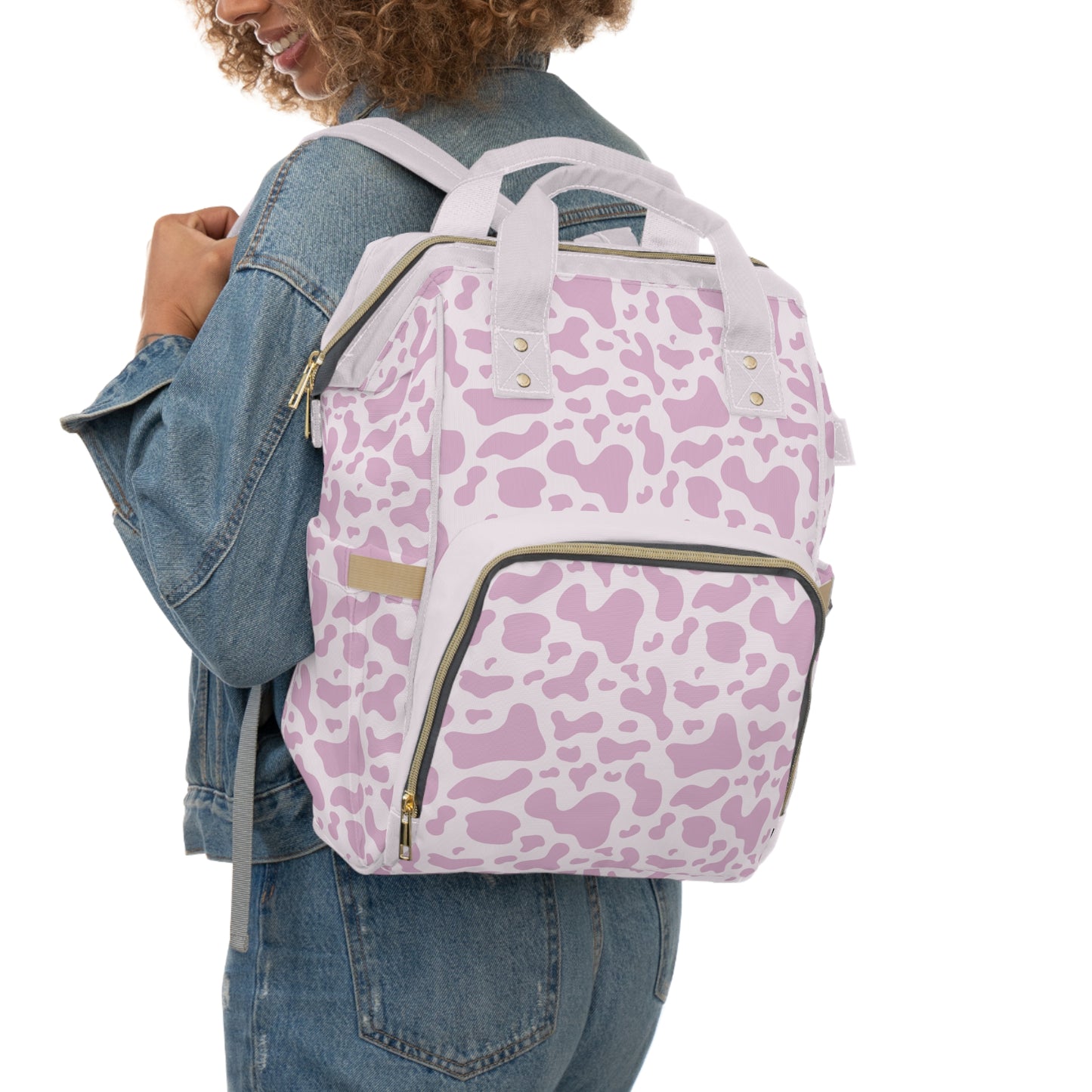 Trendy Cow Print Diaper Backpack - Durable Baby Bag with Unique Cow Pattern, Spacious Nappy Bag for Fashion-Forward Parents