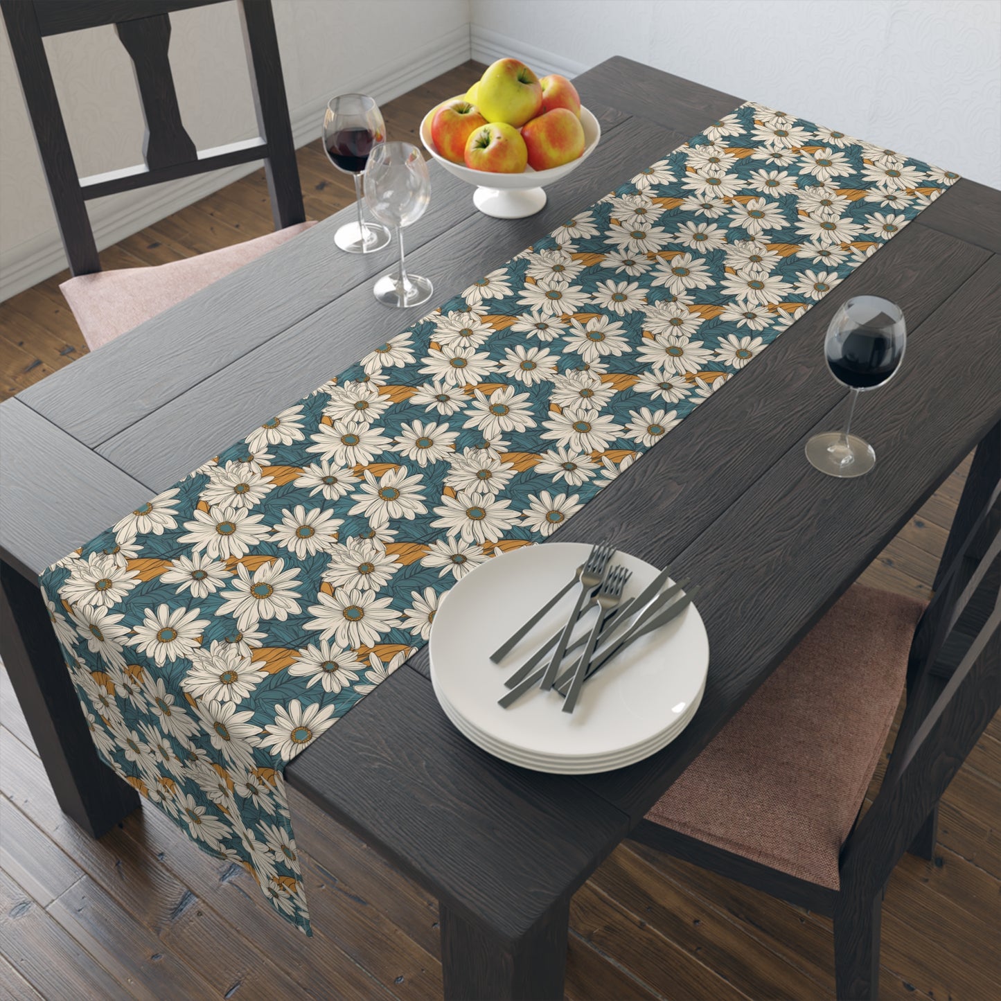 Daisy Print Table Runner - Fresh and Simple, Cotton Twill or Polyester - Perfect for Light & Airy Home Decor