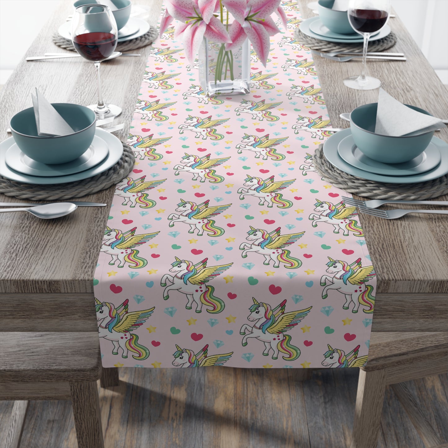 Unicorn Print Table Runner - Magical Elegance, Cotton Twill or Polyester - Perfect for Whimsical & Fantasy Home Decor